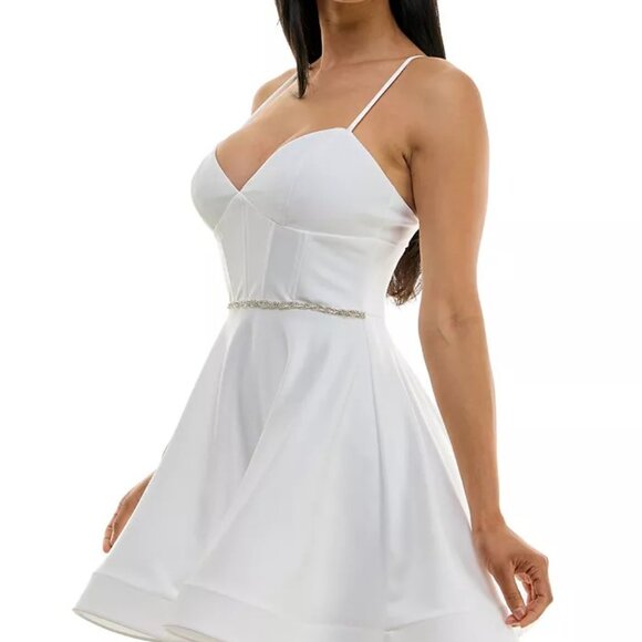 Bustier Beaded-Waist Skater Flare Dress - Picture 2 of 3